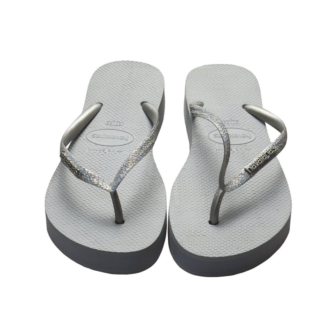 Women’s Shoes HAVAIANAS Gray Flip Flops Flat Rubber Glitter Straps Size Eu 41/44 - Picture 10 of 10